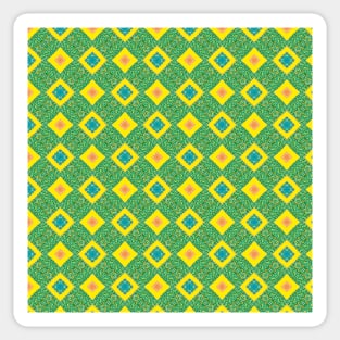 Abstract green waves, rectangles on yellow Sticker